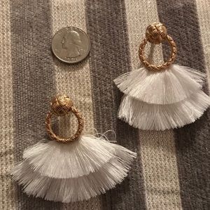 For Love & Lemons Gold/White Loop Fringe Earrings